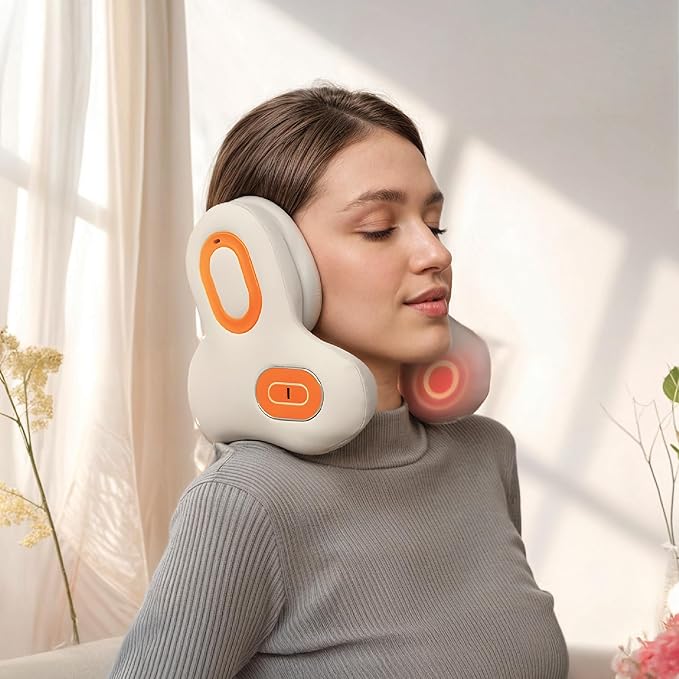 Porodo Lifestyle ZenComfort Neck Pillow, Neck Massager, Warm Compress, Music Playback, 3D ANC Noise Cancellation, 4H Working Time, 1500mAh Battery, Ergonomic Massager - Khaki